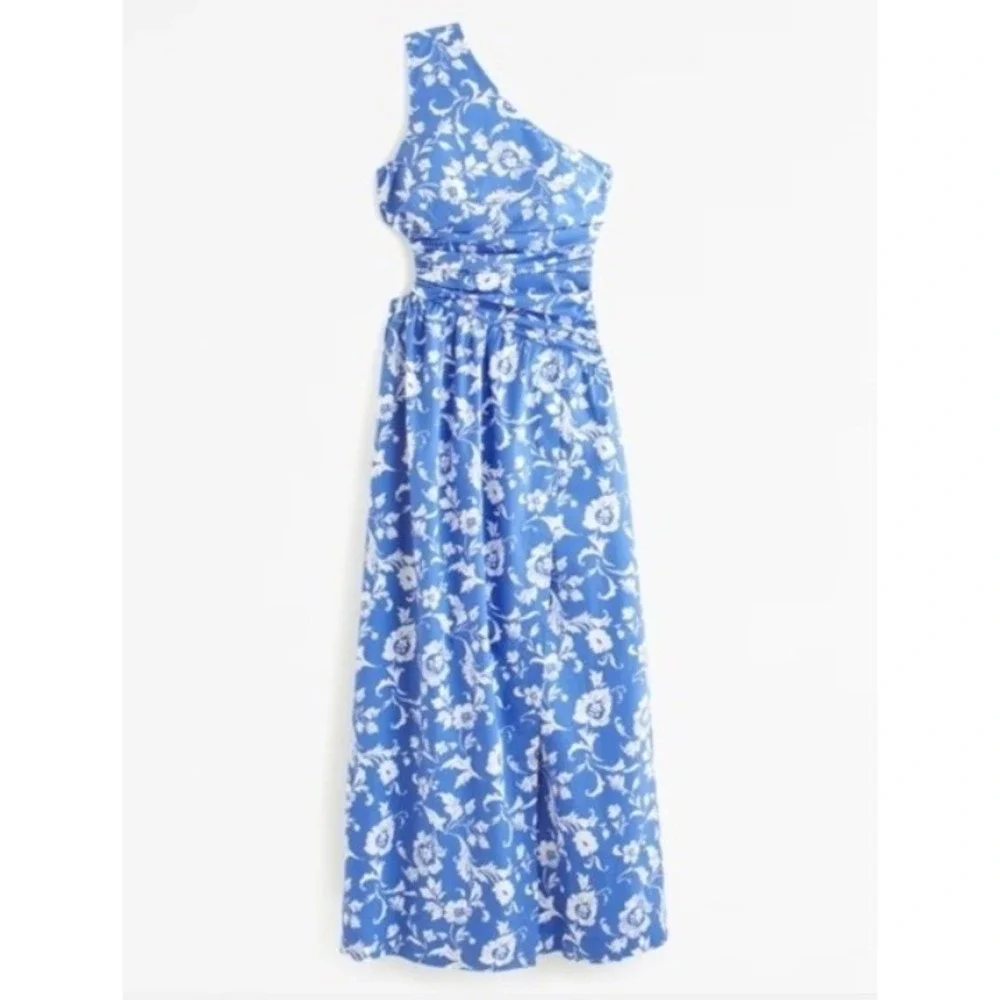 NWOT Abercrombie & Fitch‎ Blue Floral One Shoulder Cutout Maxi Dress SP Pockets